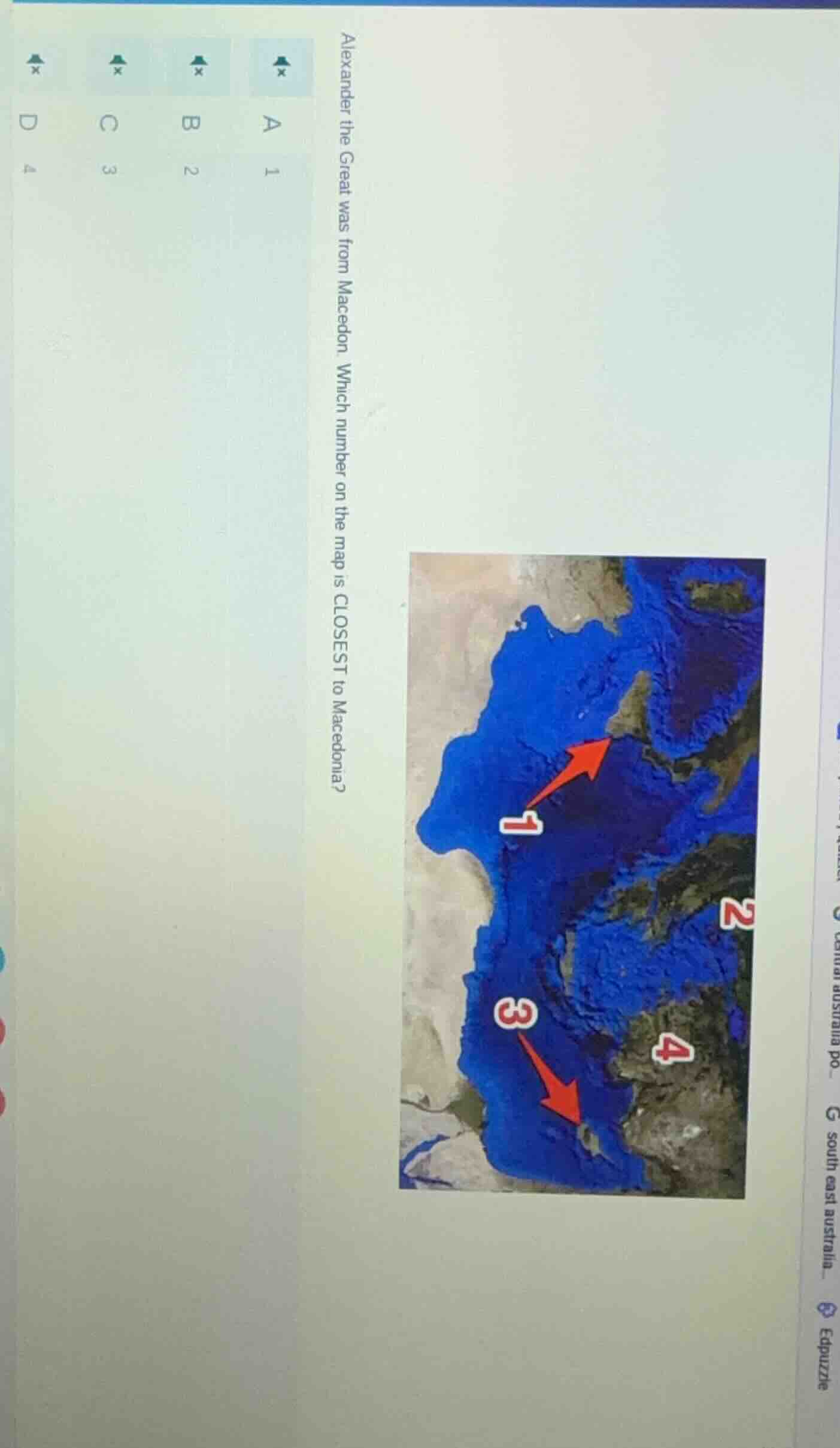 alexander the great was from macedon. which number on the map is closest to macedonia?\na 1\nb 2\nc 3\nd 4