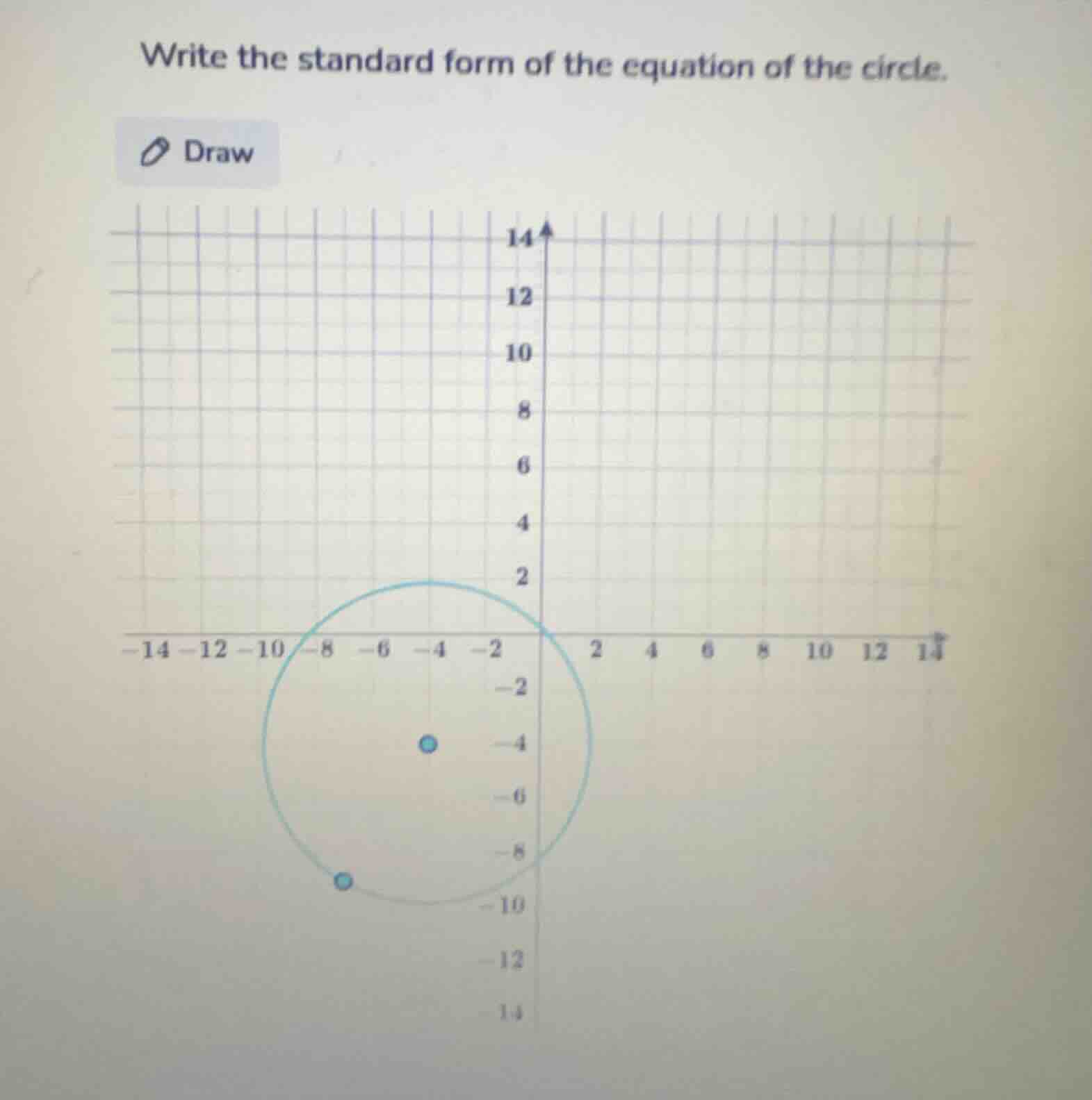 write the standard form of the equation of the circle.