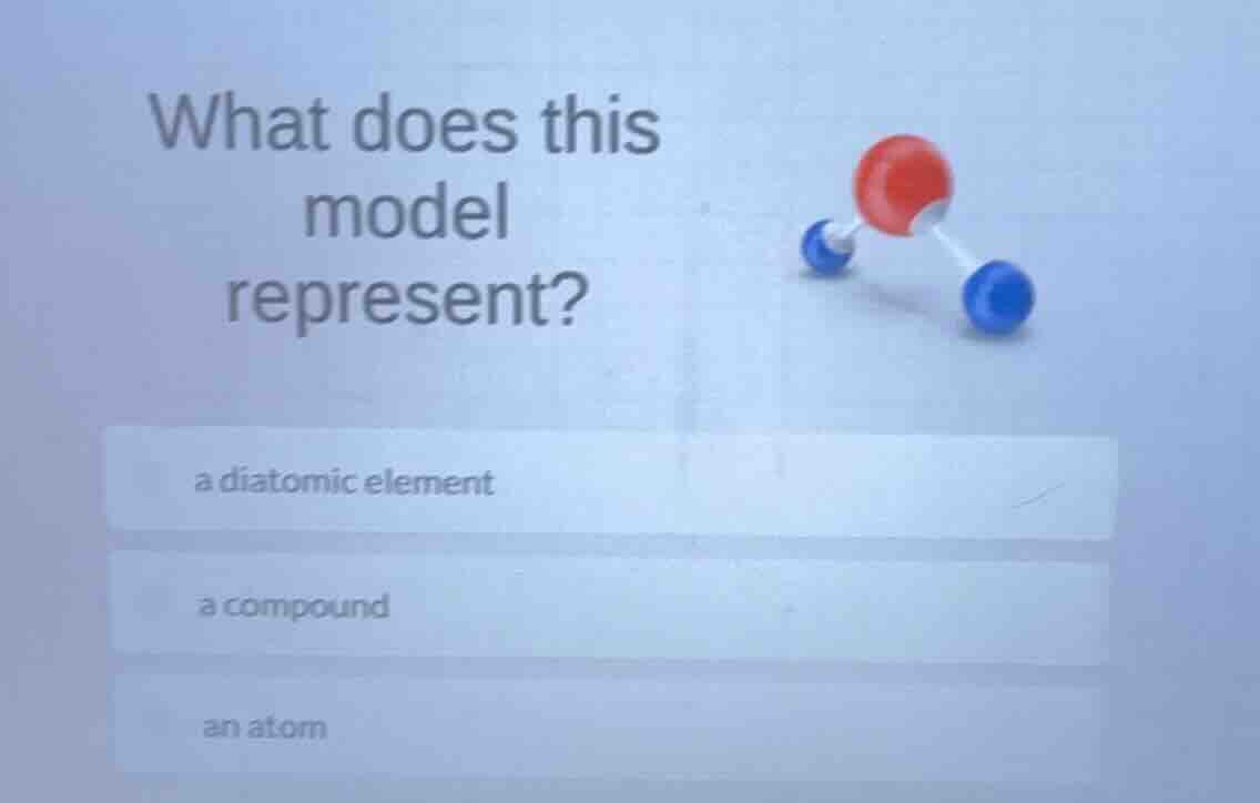 what does this model represent?\na diatomic element\na compound\nan atom