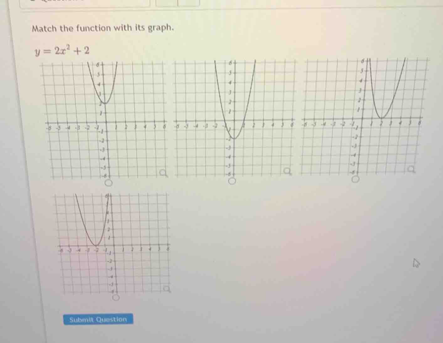 match the function with its graph. \n$y = 2x^2 + 2$