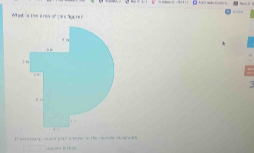 what is the area of this figure?\n\nif necessary, round your answer to the nearest hundredth.\n\nsquare inches