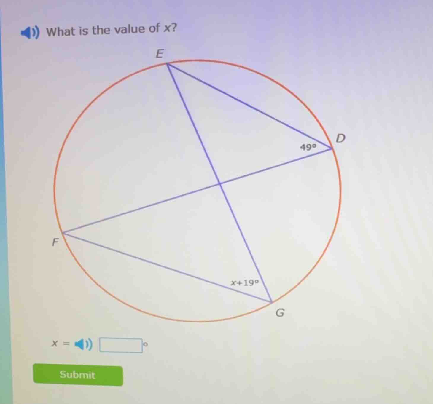 what is the value of $x$?\n$x = \\square^{\\circ}$