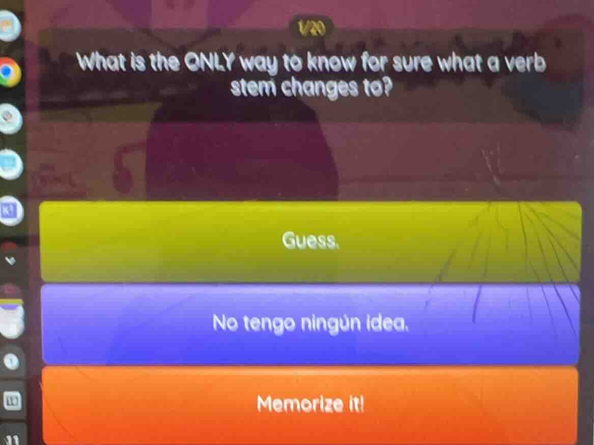 what is the only way to know for sure what a verb stem changes to?\n\nguess.\nno tengo ningún idea.\nmemorize it!