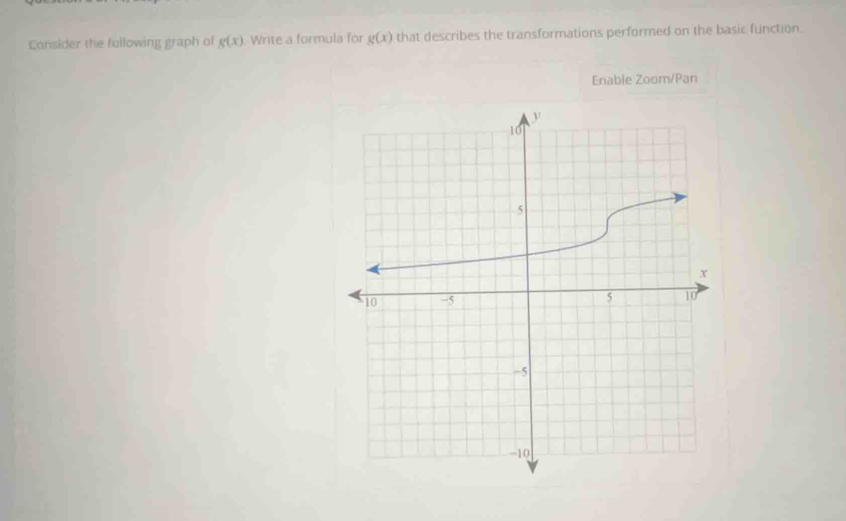 consider the following graph of $g(x)$. write a formula for $g(x)$ that describes the transformations performed on the basic function.