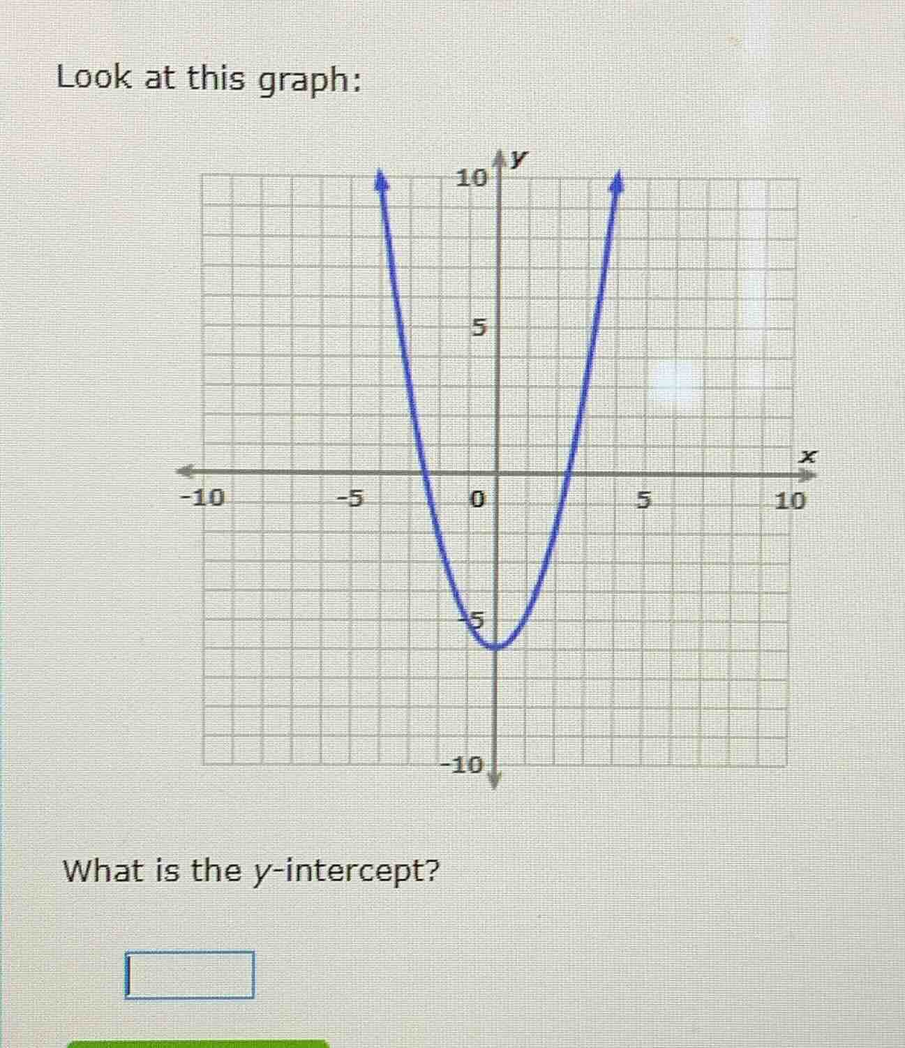 look at this graph:\nwhat is the $y$-intercept?