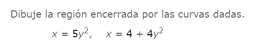dibuje la región encerrada por las curvas dadas.\n$x = 5y^2$, $x = 4 + 4y^2$