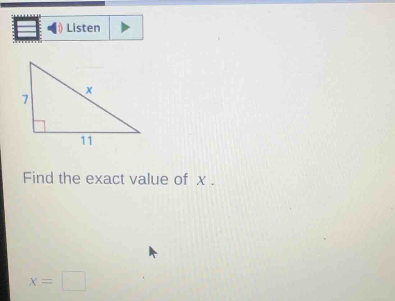 find the exact value of $x$.\n$x = \\square$