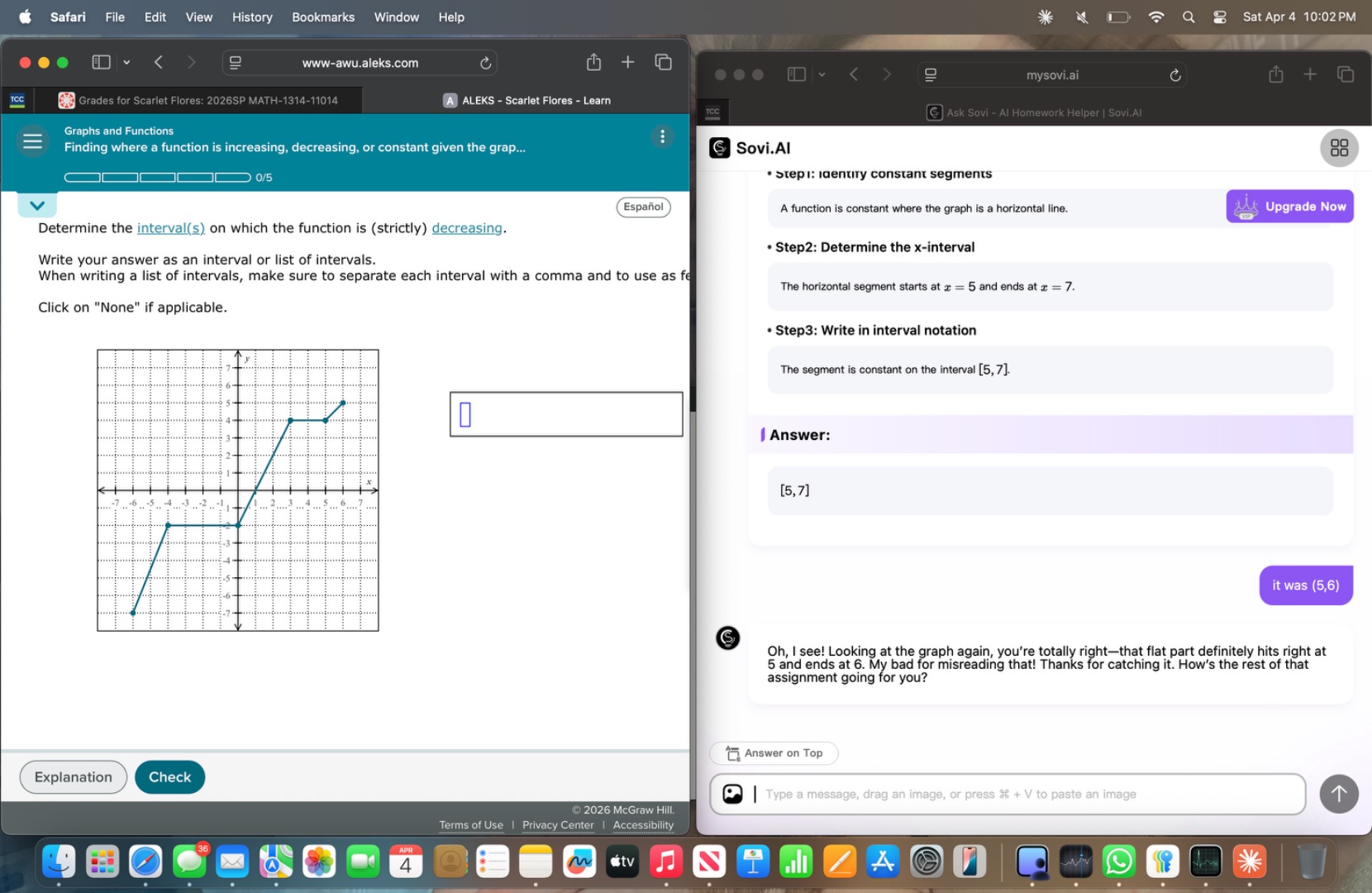 graphs and functions\nfinding where a function is increasing, decreasing, or constant given the graph\ndetermine the interval(s) on which the function is (strictly) decreasing.\nwrite your answer as an interval or list of intervals.\nwhen writing a list of intervals, make sure to separate each interval with a comma and to use as few intervals as possible.\nclick on \none\ if applicable.