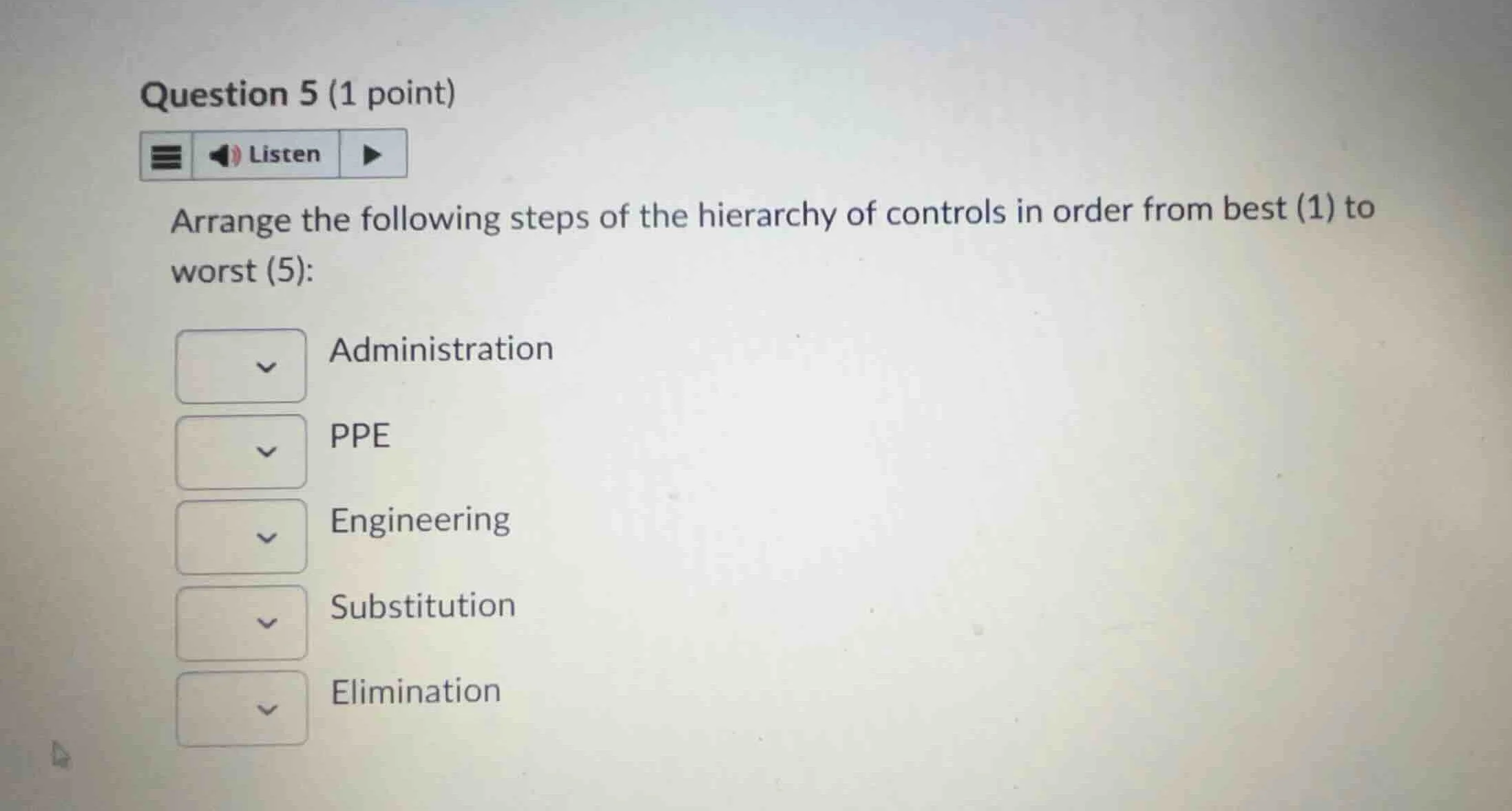 question 5 (1 point) arrange the following steps of the hierarchy of co…